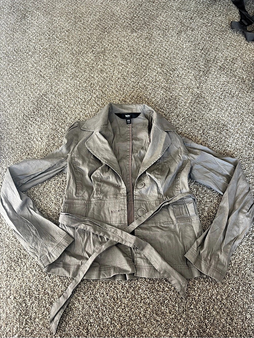 Max Studio Women's Belted trench petite Jacket Gray